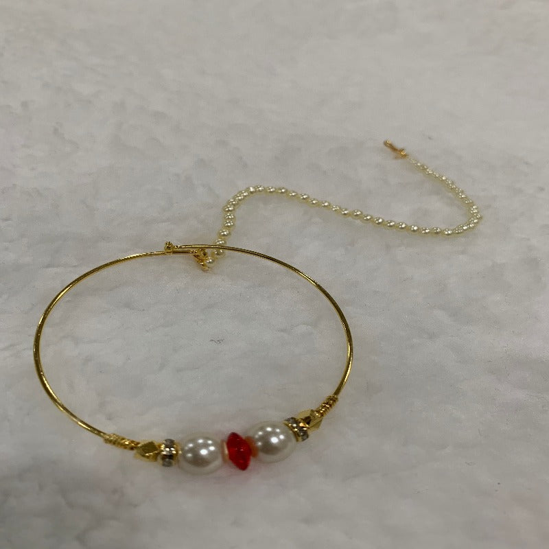 Hyderabadi Bridal Clip Nose Nath Red and White