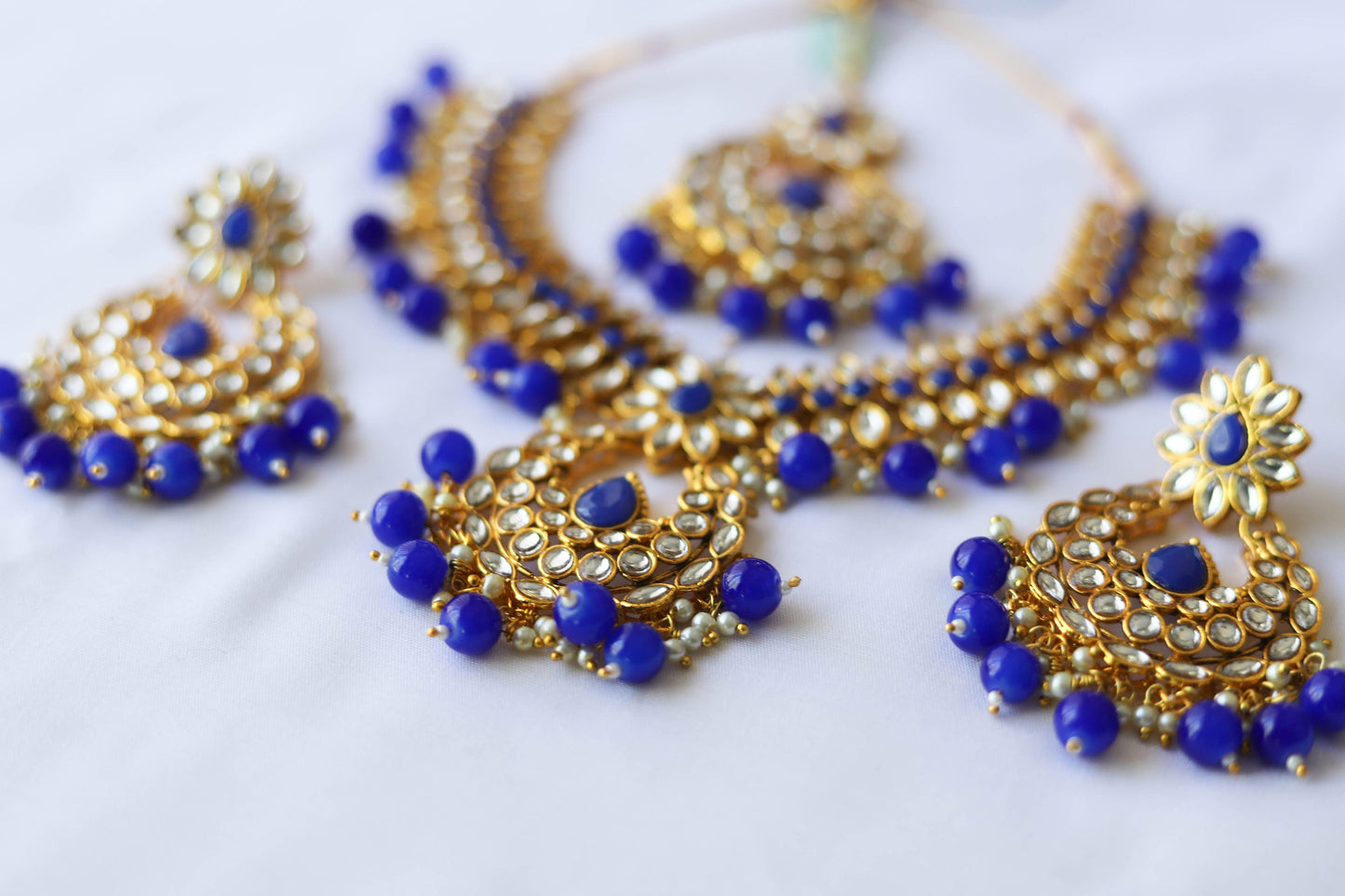 Kundan Necklace with Blue Beads