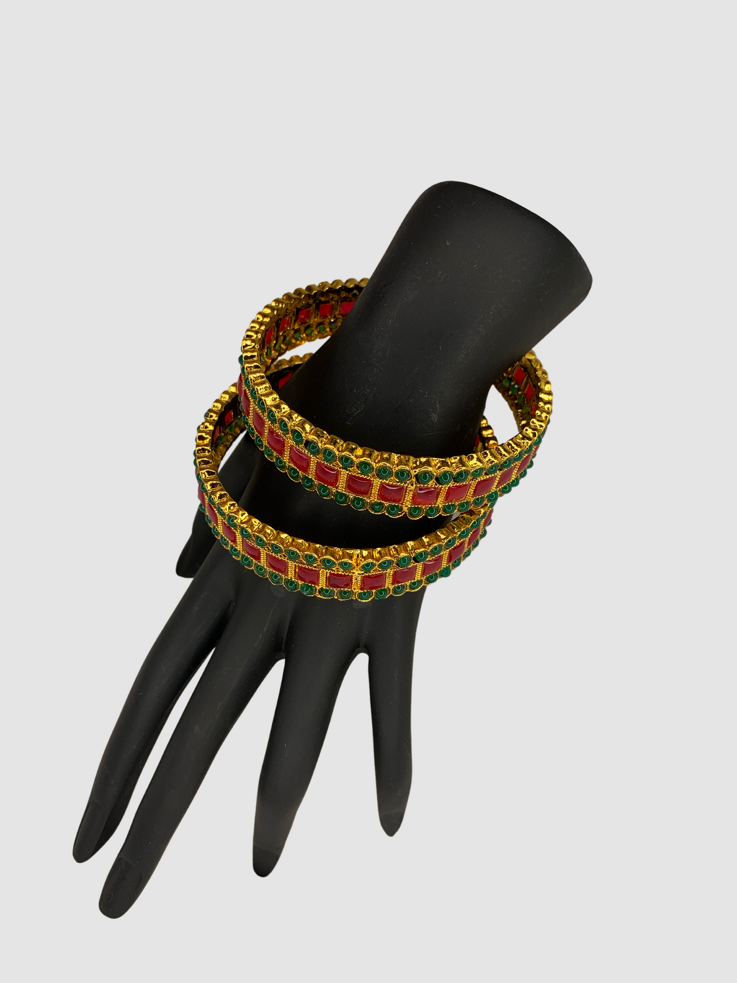 Red and Green Kempu with Gold Polish