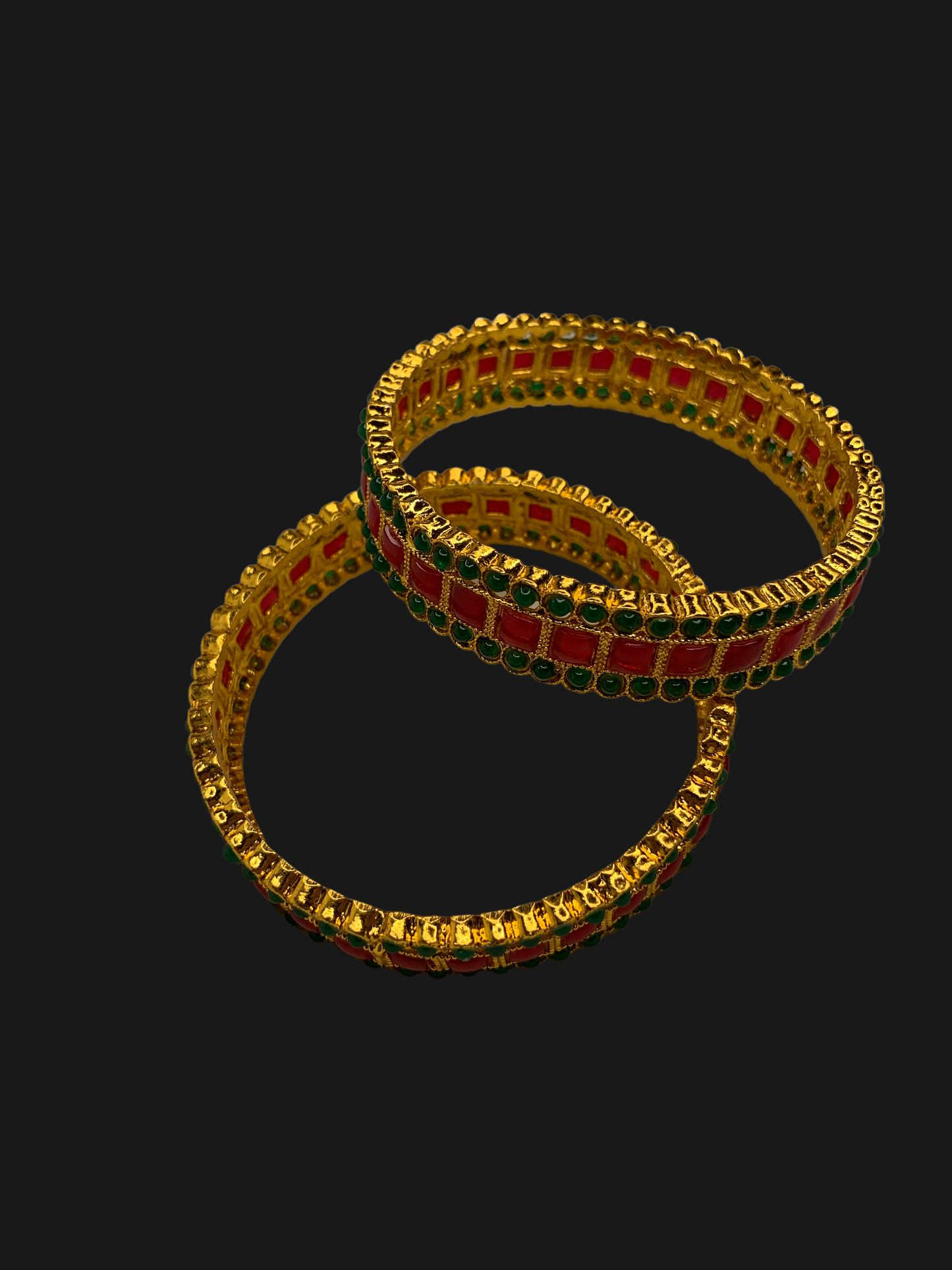 Red and Green Kempu with Gold Polish