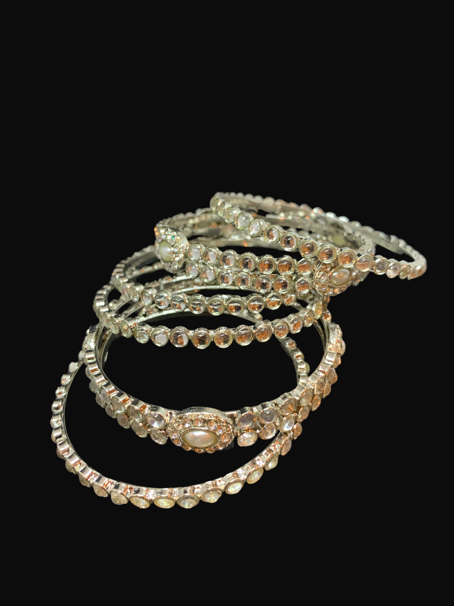 8 piece polki silver bangles