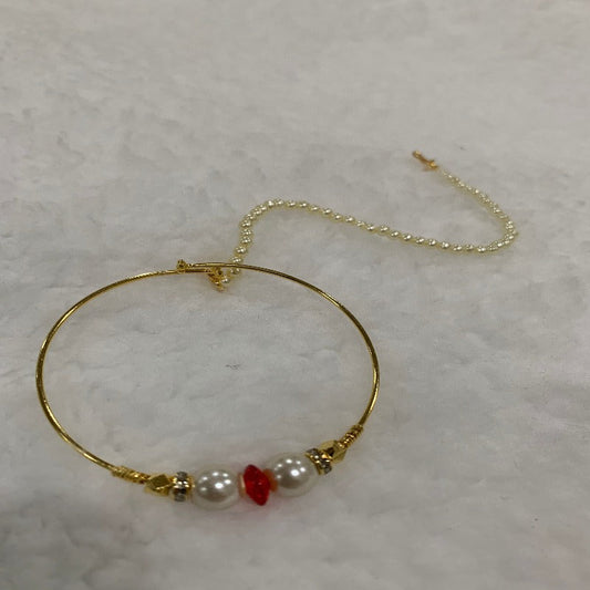 Hyderabadi Bridal Clip Nose Nath Red and White