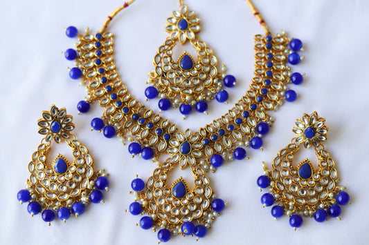 Kundan Necklace with Blue Beads