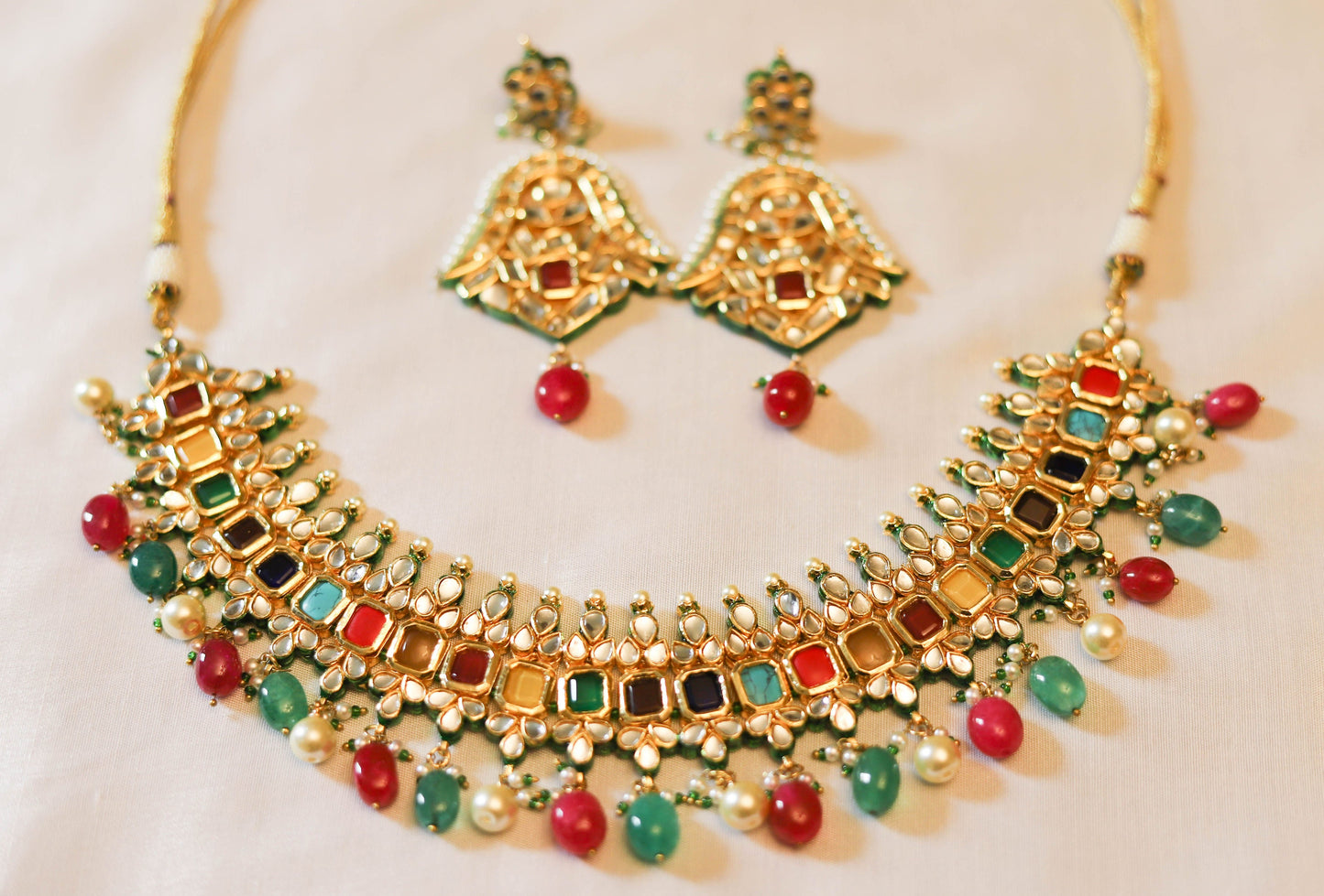 Kundan Multicolored Choker Necklace with Earrings
