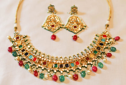 Kundan Multicolored Choker Necklace with Earrings