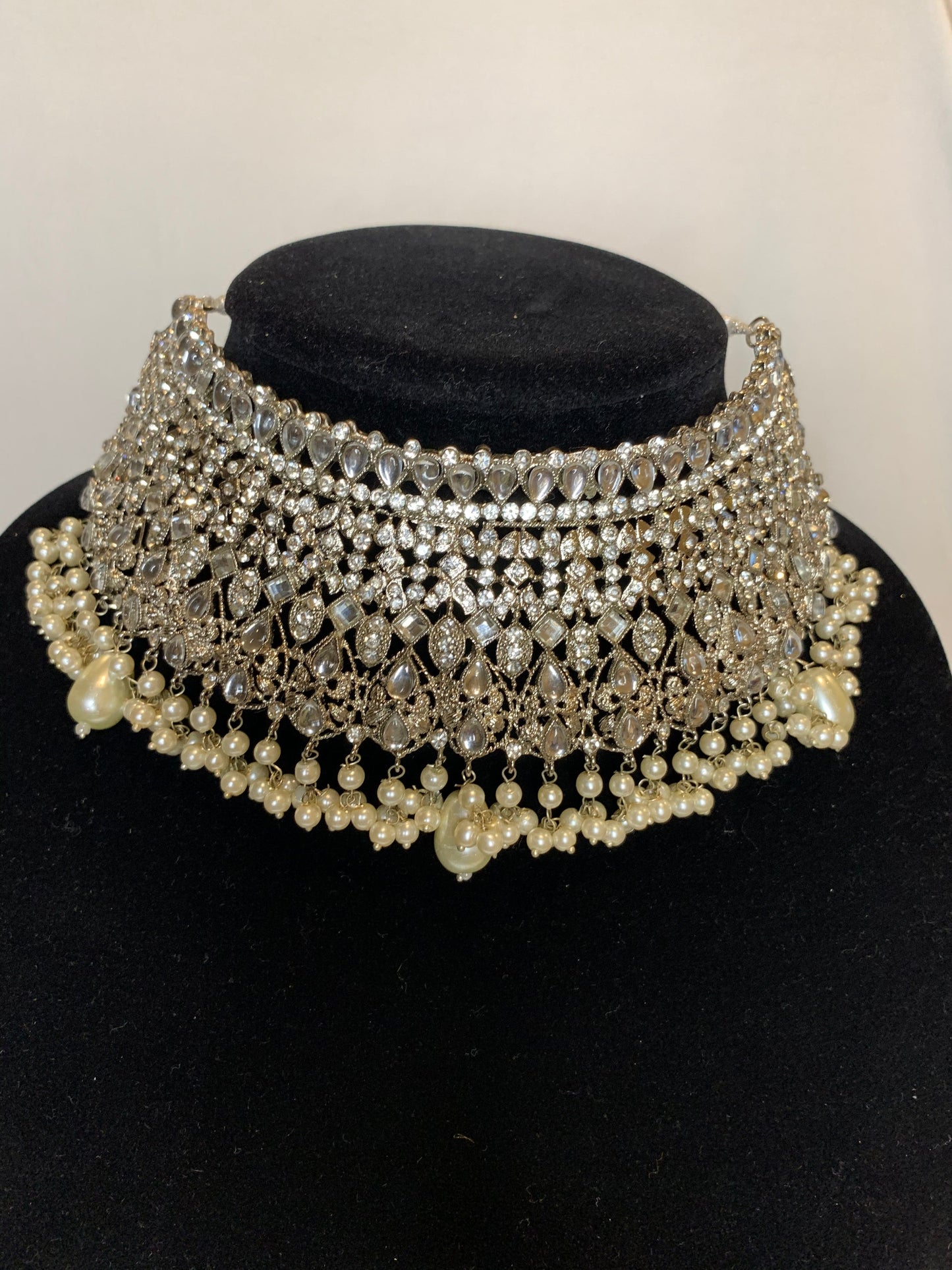 Broad Choker with Silver Polish with Tikka and Jhoomar