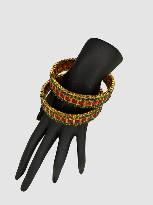 Red and Green Kempu with Gold Polish