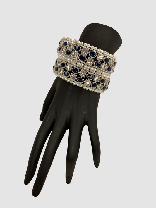 Silver White and Sapphire Blue with Pearls Kada