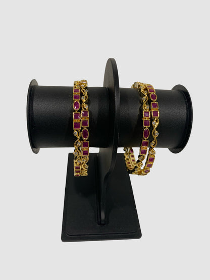 Dull Gold Polish Ruby Bangles