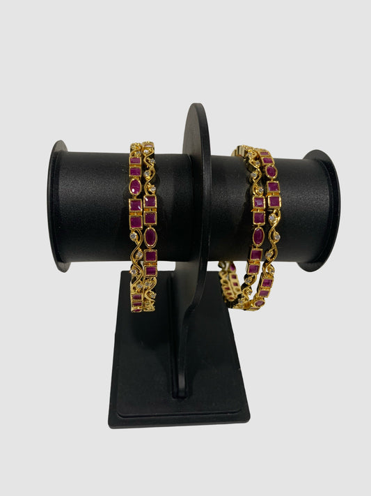 Dull Gold Polish Ruby Bangles