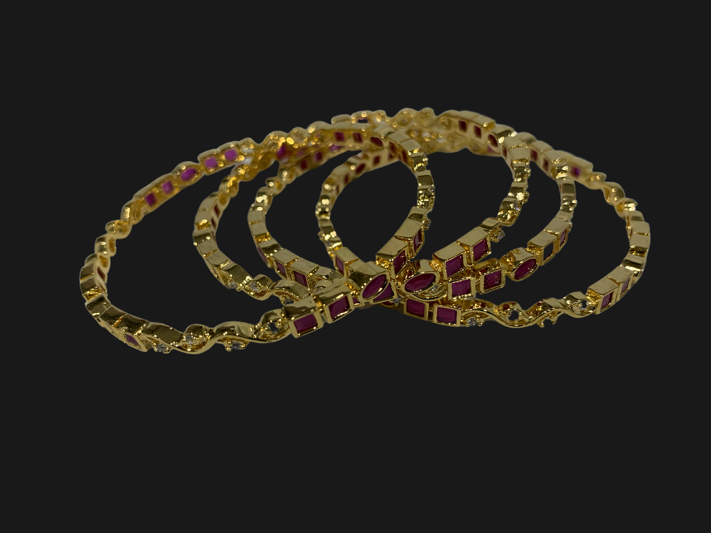 Dull Gold Polish Ruby Bangles
